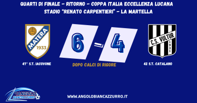Il Matera supera ai rigori la C.S. Vultur e raggiunge la semifinale di Coppa Italia